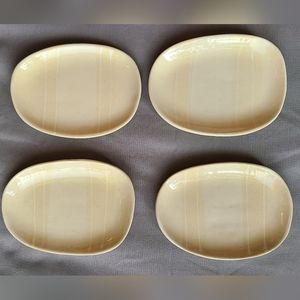 Pottery Wonki Ware Handmade Large salsa Sushi dishes white stripe (4)